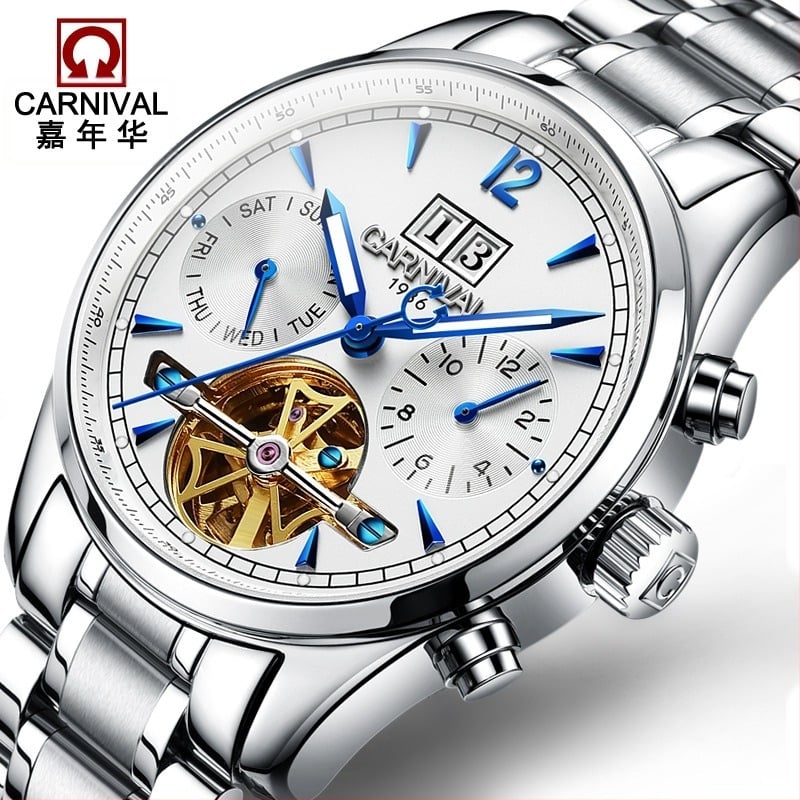 Мъжки автоматичен механичен часовник Carnival, водоустойчив, моден, бизнес, многофункционален часовник, поколение 8730