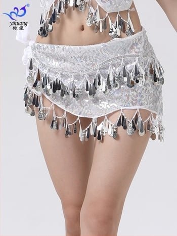 Джаз танци Шал с пайети на ханша с монета за коремни танци, танцови изпълнения, долнище с пискюли и верига за талия, шал за абитуриентски бал