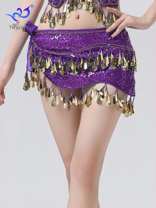Джаз танци Шал с пайети на ханша с монета за коремни танци, танцови изпълнения, долнище с пискюли и верига за талия, шал за абитуриентски бал