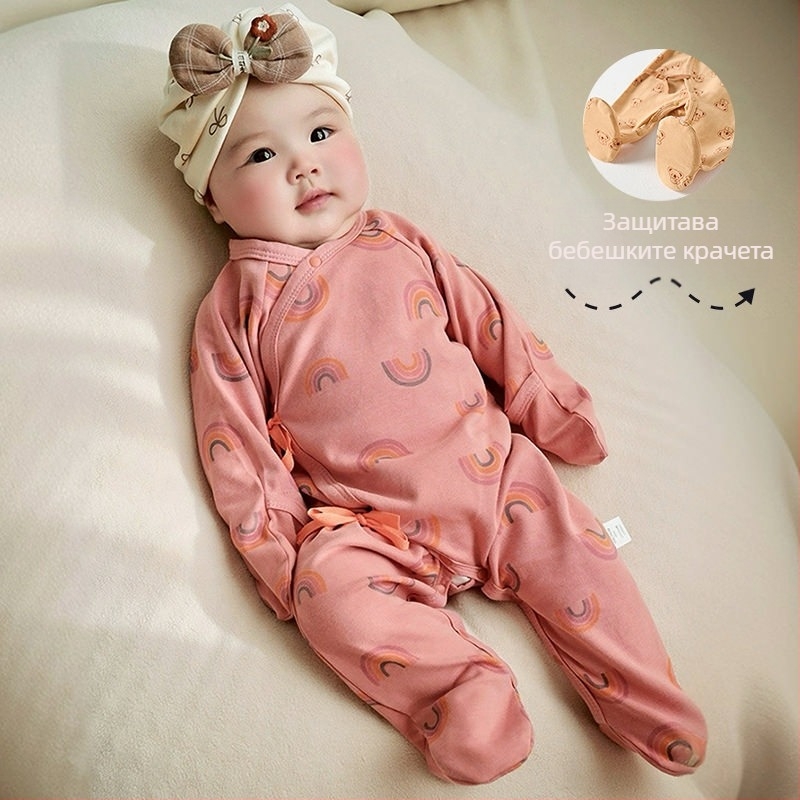 Външнотърговски бебешки дрехи Памучни клас А Бебешки съединени пижами с чорапи Новородени Анти-надраскване Лице Дрехи Чанта Ръка