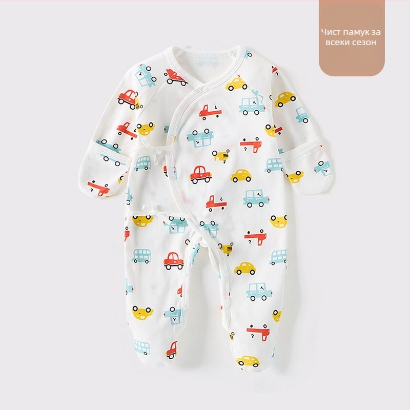 Външнотърговски бебешки дрехи Памучни клас А Бебешки съединени пижами с чорапи Новородени Анти-надраскване Лице Дрехи Чанта Ръка