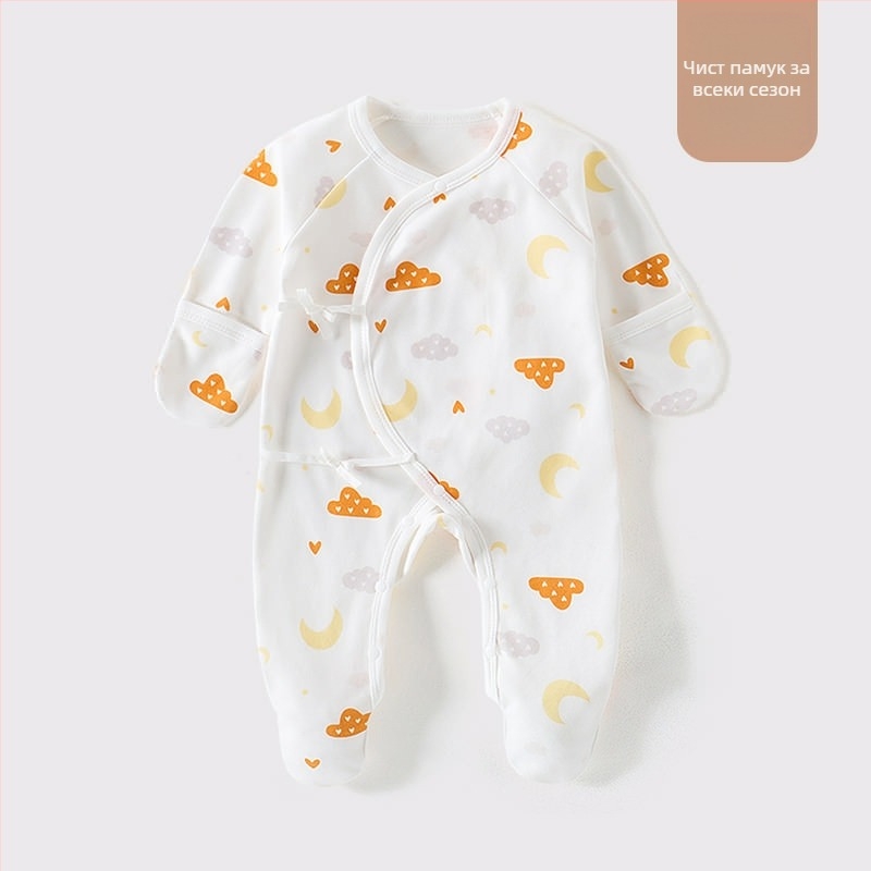 Външнотърговски бебешки дрехи Памучни клас А Бебешки съединени пижами с чорапи Новородени Анти-надраскване Лице Дрехи Чанта Ръка