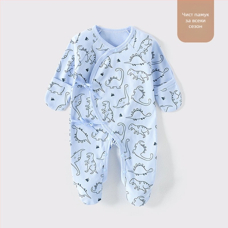 Външнотърговски бебешки дрехи Памучни клас А Бебешки съединени пижами с чорапи Новородени Анти-надраскване Лице Дрехи Чанта Ръка