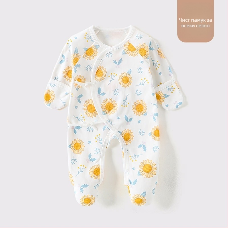 Външнотърговски бебешки дрехи Памучни клас А Бебешки съединени пижами с чорапи Новородени Анти-надраскване Лице Дрехи Чанта Ръка