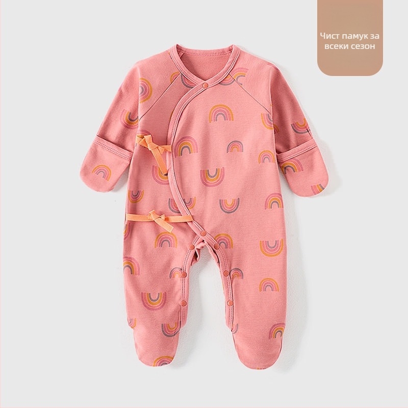 Външнотърговски бебешки дрехи Памучни клас А Бебешки съединени пижами с чорапи Новородени Анти-надраскване Лице Дрехи Чанта Ръка