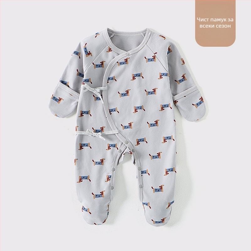 Външнотърговски бебешки дрехи Памучни клас А Бебешки съединени пижами с чорапи Новородени Анти-надраскване Лице Дрехи Чанта Ръка