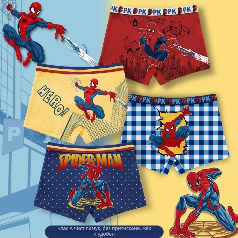 Памучно бельо за момчета, боксерки с анимационни герои, дишащо детско бельо, боксерки за момчета, ученическо бельо
