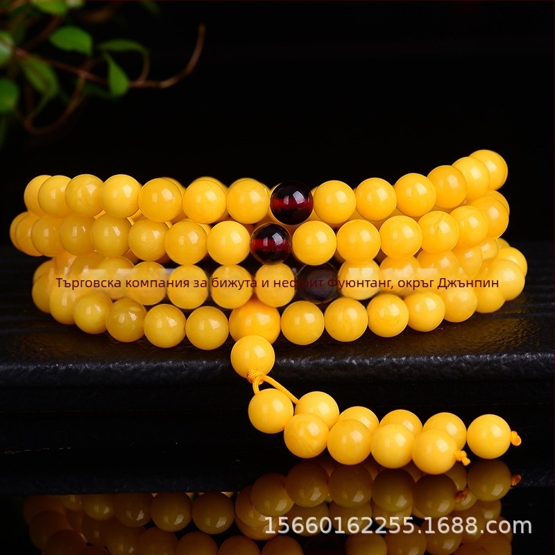 Производител на едро Бирмански кръвен кехлибар Второ поколение 108 мъниста от пчелен восък, многокръгови мъжки и дамски кръгли мъниста гривна с кехлибарена верижка