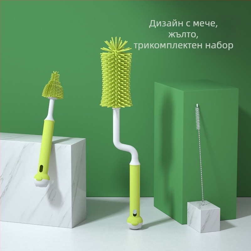 Силиконова четка за шишета, четка за бебешки залъгалки, четка за сламка, въртяща се четка за измиване на шишета, четка за почистване с изплакване, комплект четки за почистване