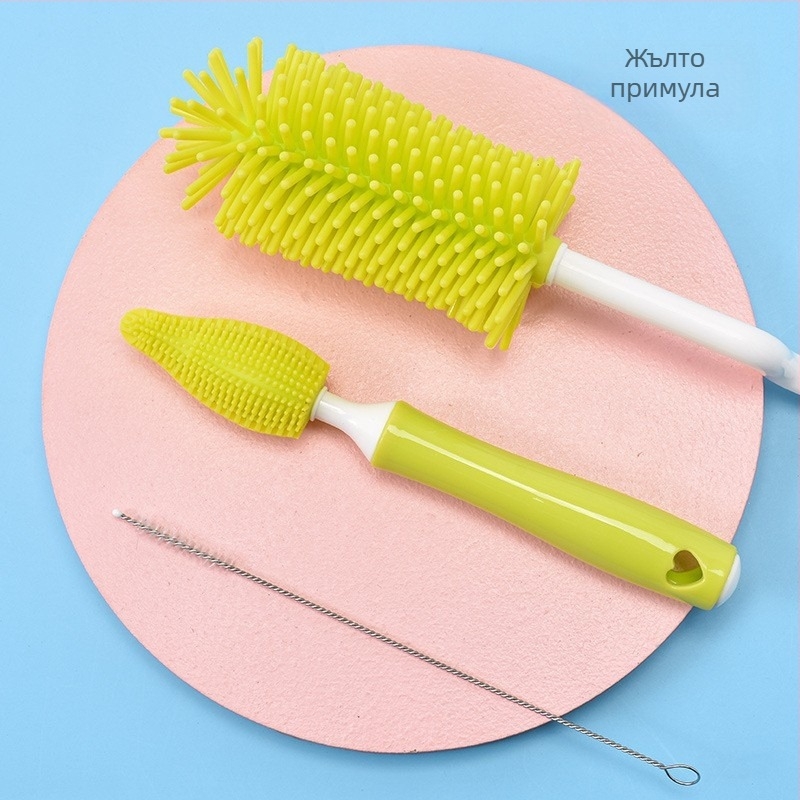 Силиконова четка за шишета, четка за бебешки залъгалки, четка за сламка, въртяща се четка за измиване на шишета, четка за почистване с изплакване, комплект четки за почистване