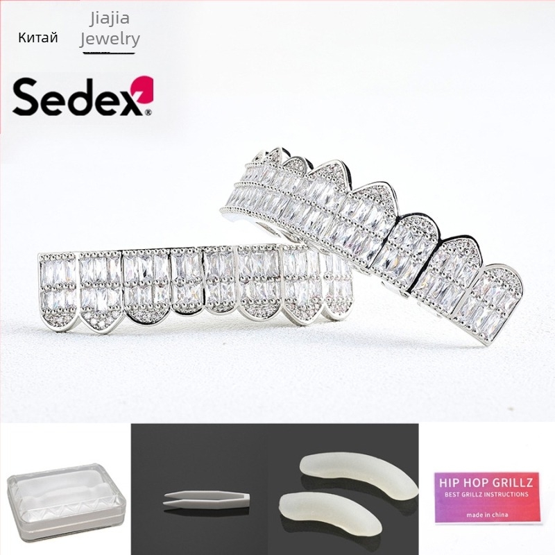 Аксесоари за брекети за Хелоуин, трансгранични хип-хоп, 14-каратови истинско злато, галванизирани медни циркониеви брекети, преувеличени рап диамантени брекети