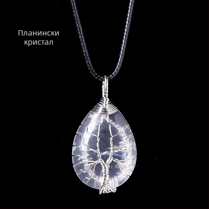 Висулка с аметист: дърво на живота, водна капка, ръчно плетена