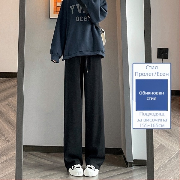 Сиви тесни дамски пролетни, есенни и зимни спортни панталони с висока талия, прави драпирани малки ежедневни спортни дълги панталони