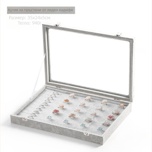 Кадифена кутия за съхранение на бижута с голям капацитет, прозрачна тава за бижута, колие, бижута, кутия за съхранение на бижута