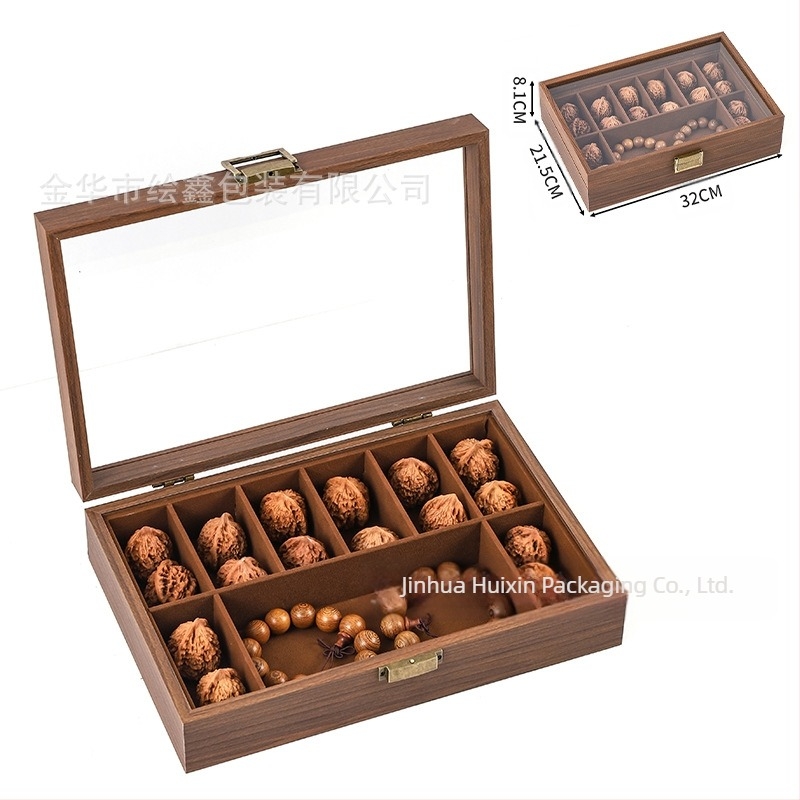 Кутия за съхранение на дървени часовници от черен орех, многофункционална кутия за колекция от часовници и бижута