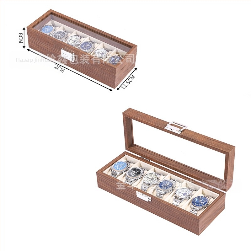 Кутия за съхранение на дървени часовници от черен орех, многофункционална кутия за колекция от часовници и бижута