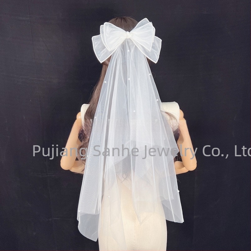 Булчински френски ретро малък воал, трансграничен, горещо продаван, супер фея, регистрация за сватбена снимка, голяма панделка, перлена шапка