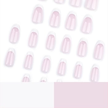 Amazon Classic Naked Pink French White Dressing Armor Short Almond Nail Art Patch Свалящ се готов продукт на едро