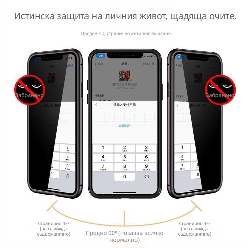 Двустранен калъф за мобилен телефон с магнитна метална рамка и защита от надничане за iPhone 16 Promax Glass Apple 15