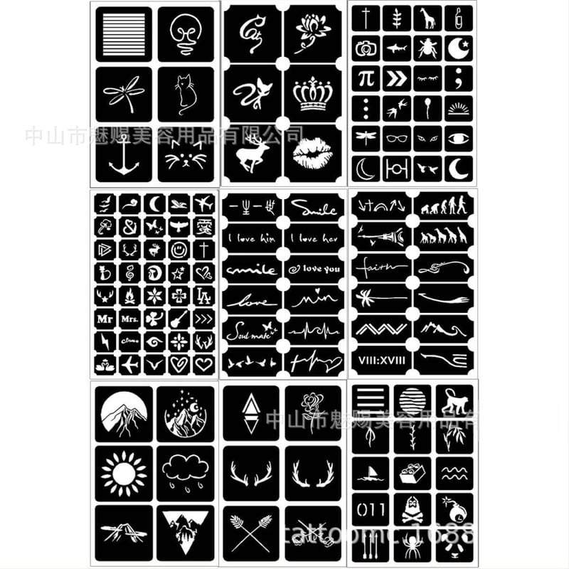 Шаблон за изрязване на трансгранична татуировка, сок от татуировка, къна, помощен шаблон за татуировка „Направи си сам“, версия на стикер