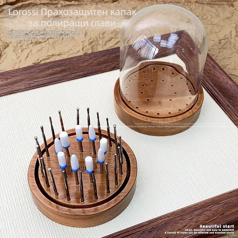 Кутия за съхранение на шлифовъчна глава за нокти, винтидж, цвят орех, пореста, усъвършенствана стойка за съхранение, основа за дисплей