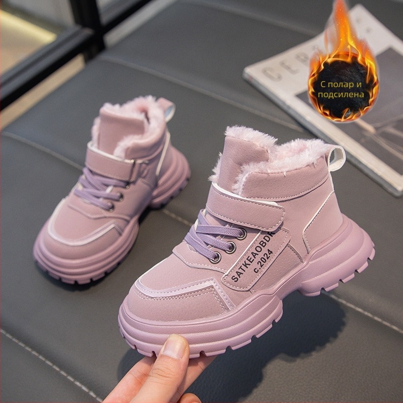 Детски зимни ботуши с полар, удебелени памучни, 2024, зима, нови, топли мартинови ботуши за момчета и момичета, външни памучни обувки