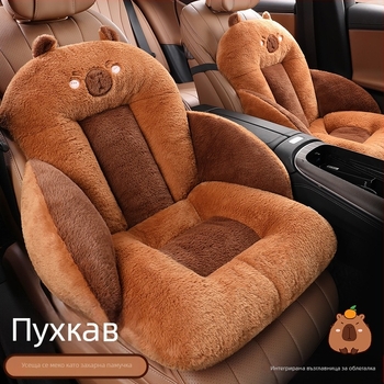 Възглавница за автомобилна седалка за есен и зима, плюшена подплата с полар, увеличена опора за талията, вградена възглавница за задна седалка, противоплъзгаща се, топла единична седалка