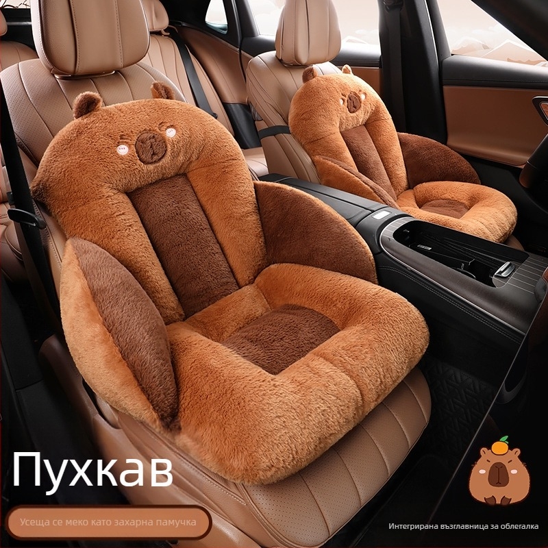 Възглавница за автомобилна седалка за есен и зима, плюшена подплата с полар, увеличена опора за талията, вградена възглавница за задна седалка, противоплъзгаща се, топла единична седалка