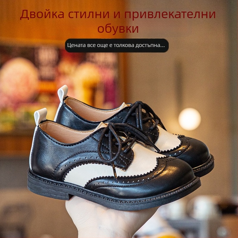 Кожени обувки за момчета, пролет и есен 2025, нови детски обувки-шапки в корейски стил, обувки за начално училище, черни, ежедневни обувки за момичета