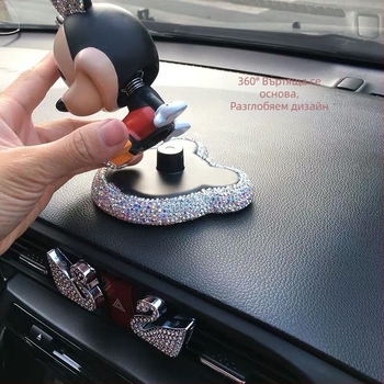 Декорация за кола, Сладки, креативни и персонализирани аксесоари за интериор на кола, Автомобилни принадлежности, Украшения с Мики Маус, инкрустирани с диаманти, Украшения с клатеща се глава