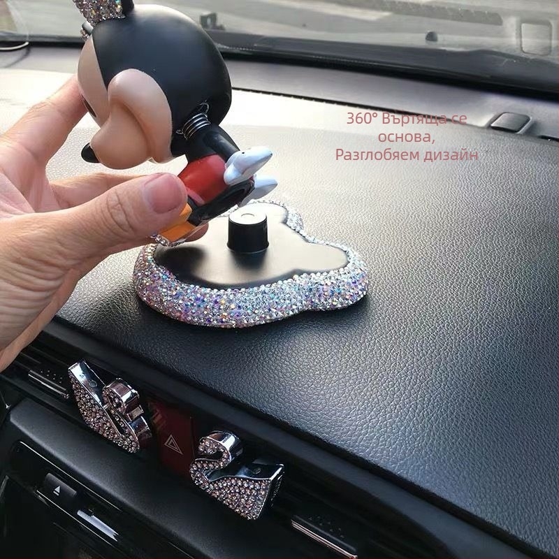 Декорация за кола, Сладки, креативни и персонализирани аксесоари за интериор на кола, Автомобилни принадлежности, Украшения с Мики Маус, инкрустирани с диаманти, Украшения с клатеща се глава