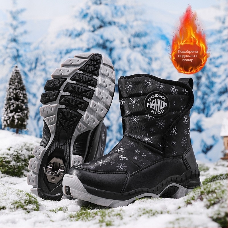 Детски снежни ботуши, нови зими 2024, топли, с поларена подплата, дебели памучни ботуши за момичета, противоплъзгащи се, със стоманени каишки и студоустойчиви памучни обувки