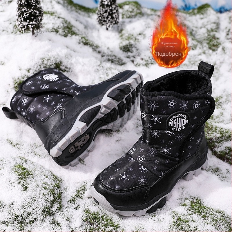 Детски снежни ботуши, нови зими 2024, топли, с поларена подплата, дебели памучни ботуши за момичета, противоплъзгащи се, със стоманени каишки и студоустойчиви памучни обувки
