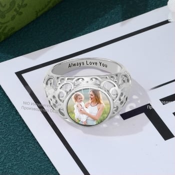 Персонализиран сребърен пръстен от ретро цвят със снимка, персонализиран трансграничен европейски и американски горещо продаван висок клас бижута за жени