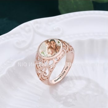 Персонализиран сребърен пръстен от ретро цвят със снимка, персонализиран трансграничен европейски и американски горещо продаван висок клас бижута за жени