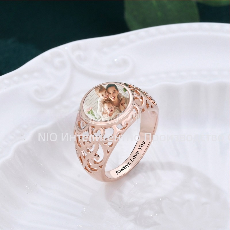 Персонализиран сребърен пръстен от ретро цвят със снимка, персонализиран трансграничен европейски и американски горещо продаван висок клас бижута за жени