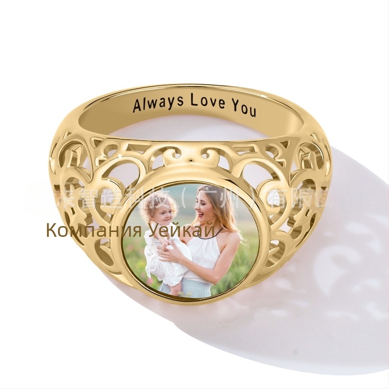 Персонализиран сребърен пръстен от ретро цвят със снимка, персонализиран трансграничен европейски и американски горещо продаван висок клас бижута за жени
