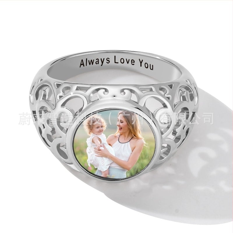 Персонализиран сребърен пръстен от ретро цвят със снимка, персонализиран трансграничен европейски и американски горещо продаван висок клас бижута за жени