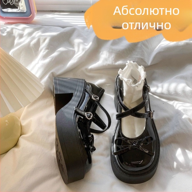 Черни обувки Мери Джейн с дебел ток и платформа, дамски, нови 2024 г., висок ток в колежански стил, JK, малки кожени обувки