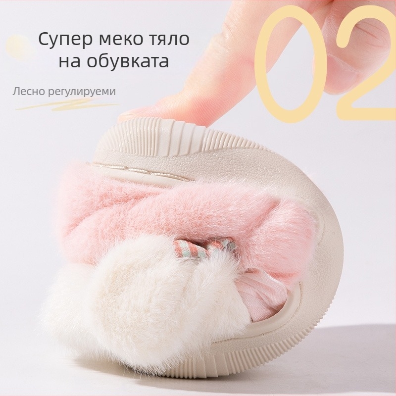 Зимни едро детски памучни обувки с панделка и заек с карикатура, детска бебешка чанта за вътрешна употреба с топли домашни памучни чехли