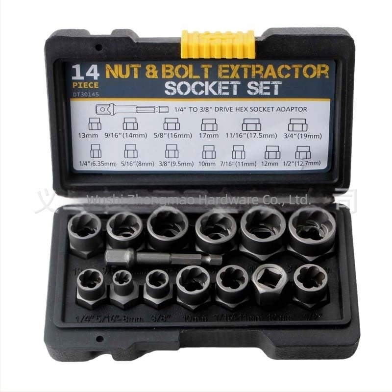 Комплект от 14 части, гайка с висок издърпващ механизъм, втулка за контразъбец, плъзгаща се втулка за зъб, винт, повредена гайка, издърпващ механизъм за гайка