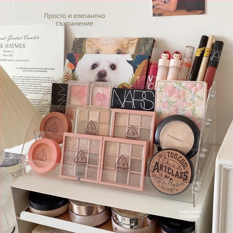Козметичен рафт, кутия за съхранение на плот, чиния за червило, сенки за очи, грим, тоалетка, акрилна рафта, изложба, Уанг Сяоксианг