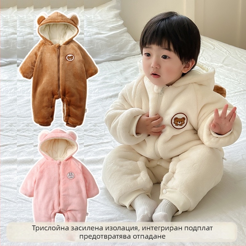 Бебешки гащеризон Xinyi с качулка за мъже и жени, есенен и зимен, удебелен, топъл гащеризон за новородено