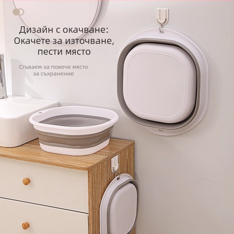 Сгъваема квадратна мивка, преносима, за пътуване, пластмасова сгъваема мивка, студентска спалня, спестяваща място, удебелена вана за крака