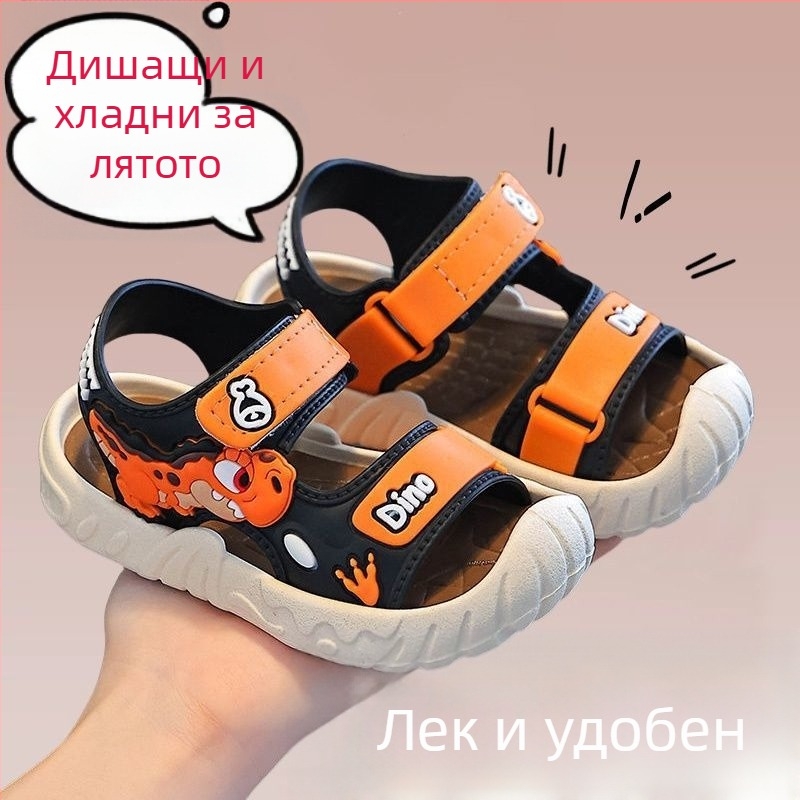 Нови детски сандали за момчета 2025 Лято Нови малки ученици от средното училище с меко подметка, неплъзгащи се плажни обувки, модерни деца