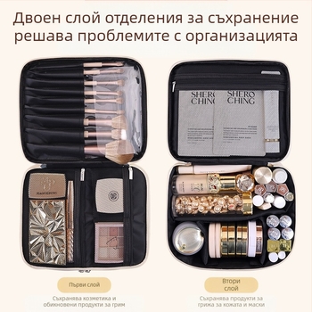 Трансгранична двуслойна четириделна PU голяма козметична чанта за жени, преносима висококачествена козметична чанта с голям капацитет
