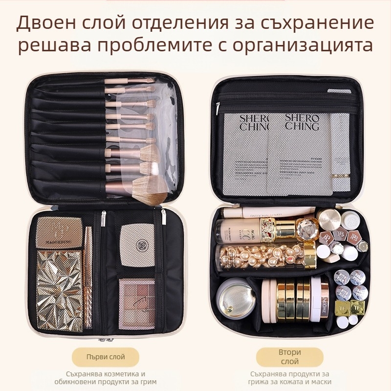 Трансгранична двуслойна четириделна PU голяма козметична чанта за жени, преносима висококачествена козметична чанта с голям капацитет
