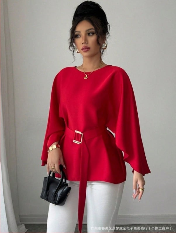Елегантна риза с колан от сатен, лято 2025, дамско облекло за през граница, Aliexpress, Amazon, ежедневен комфорт, независима станция