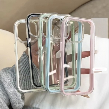 Прозрачен TPU калъф с двуцветна въздушна защита и цветен кант за iPhone 15