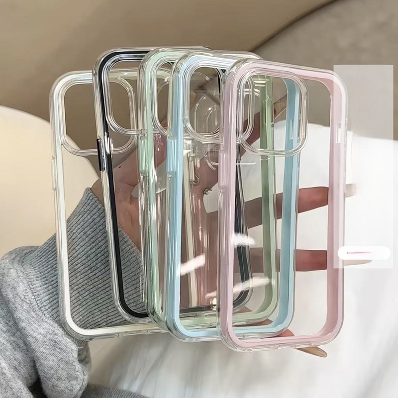 Прозрачен TPU калъф с двуцветна въздушна защита и цветен кант за iPhone 15